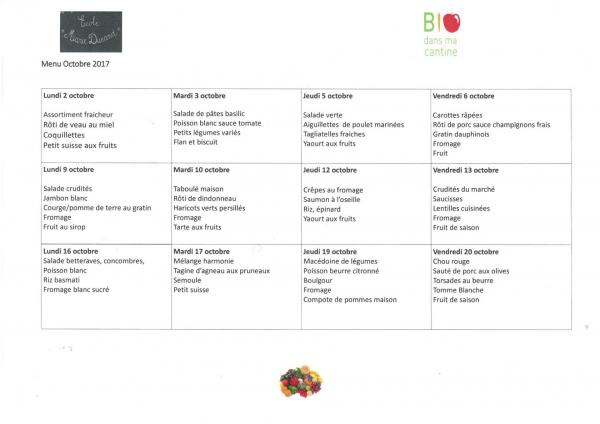 Menu octobre 2017